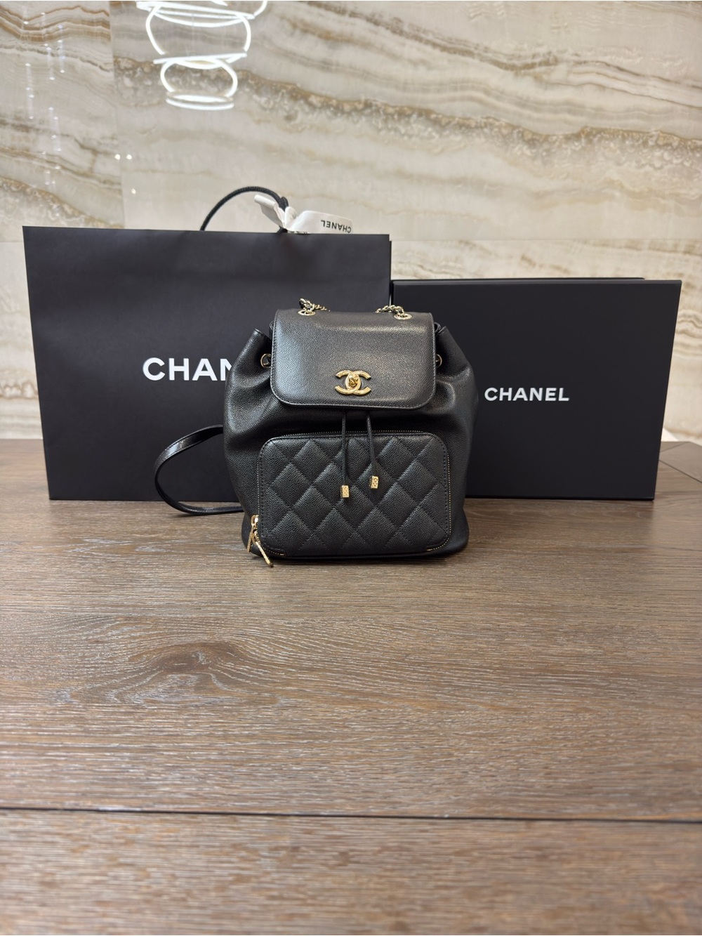 CHANEL Black Affinity Quilted Leather Mini Backpack with Gold CC Hardware